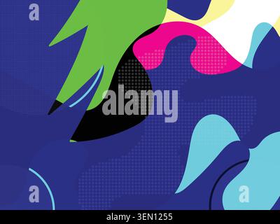 Abstract colorful background with organic shapes and halftone patterns Stock Vector