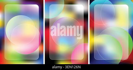 Abstract glassmorphism vertical banner templates with colorful gradient backgrounds Stock Vector