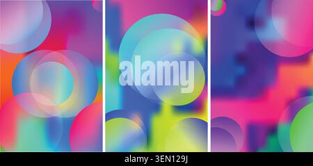 Set of abstract colorful gradient backgrounds with overlapping circles Stock Vector