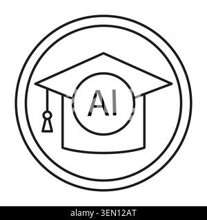 AI graduation cap icon represents smart education. Vector for machine learning technology and advanced knowledge systems. Stock Vector