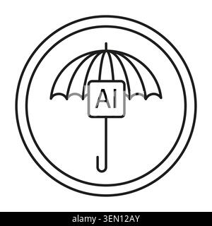 AI umbrella icon for security and technology protection. Conceptual art vector for digital safety and data governance system. Stock Vector