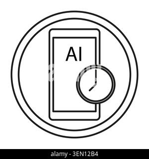 AI icon with smartphone and clock symbolizes processing time. Vector graphic for machine learning, automation and smart technology. Stock Vector