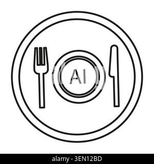 AI served on plate with fork and knife for dinner. Artificial intelligence concept for data consumption and future technology. Stock Vector