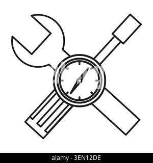 Crossed wrench and screwdriver with compass for direction. Technical tools for guidance and navigation icon for support concepts. Stock Vector