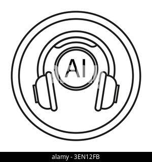 AI headphones line icon for audio technology and sound generation. Artificial intelligence symbol for virtual assistant and chatbot. Stock Vector