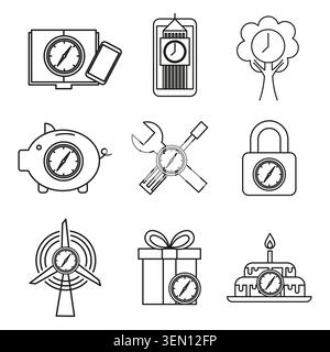 Compass icons set for direction and navigation concepts. Business, finance, technology, and ecology symbols collection. Stock Vector