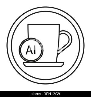 AI coffee cup icon for artificial intelligence in beverage industry. Vector logo concept with mug and saucer for automation. Stock Vector