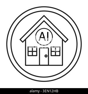 Smart home icon with AI symbol for automation technology. Vector illustration for real estate and intelligent building management. Stock Vector