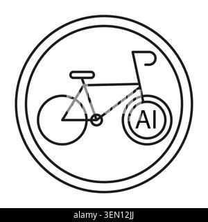 AI bicycle icon for future mobility and smart transport. Vector line art symbolizes technology for eco friendly urban travel. Stock Vector