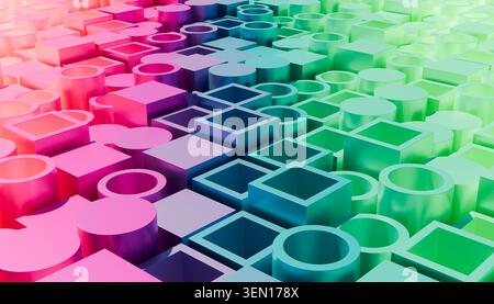 Colorful abstract geometric shapes in a gradient pattern from pink to green. Stock Photo