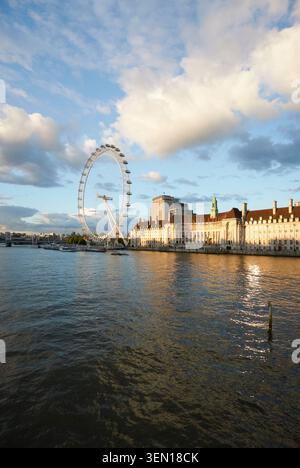 London and the River Thames, showing the view north from Westminster Bridge towards the London Eye. Stock Photo