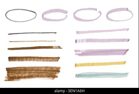 Watercolor Brush Strokes and Hand Drawn Frames Stock Vector