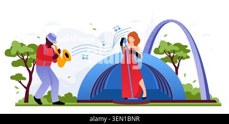 Jazz Performance Scene - Colorful Flat Design Illustration Stock Vector