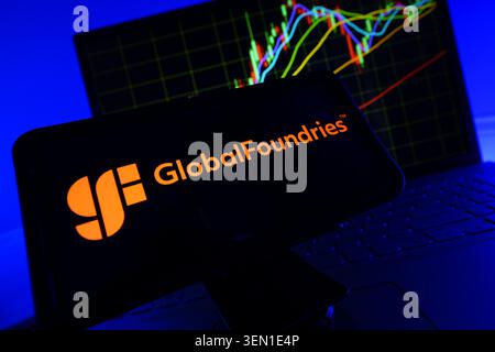 GlobalFoundries Leading American Multinational Semiconductor Foundry Specializing In Feature Rich Differentiated Chip Manufacturing Logo On Mobile Pho Stock Photo