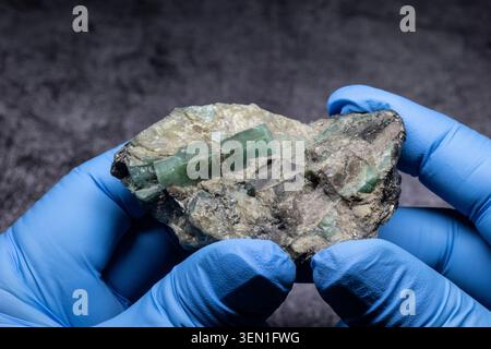 Green tourmaline in rock, close-up Stock Photo