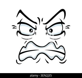 Angry furious emoji, wrathy growling cartoon face Stock Vector