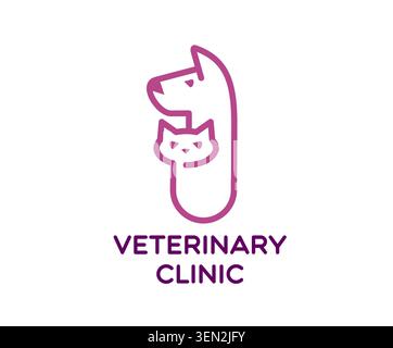 Veterinary clinic icon with cat and dog silhouette Stock Vector