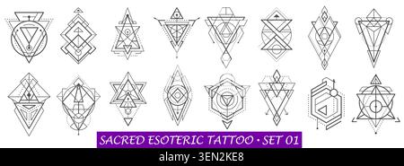 Sacred geometry tattoo and esoteric occult symbols Stock Vector