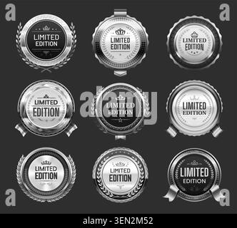 Limited edition silver labels, medal badges, tags Stock Vector