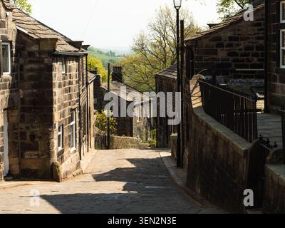 Heptonstall village street in Yorkshire Stock Photo