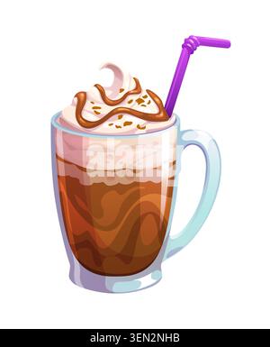 Dessert drink glass mug filled with iced coffee Stock Vector