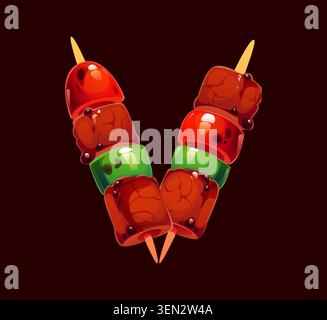 Barbecue cartoon font or BBQ grill skewer typeface Stock Vector
