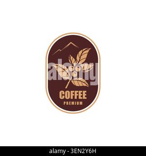 Coffee bean icon with oval emblem, coffee plant Stock Vector