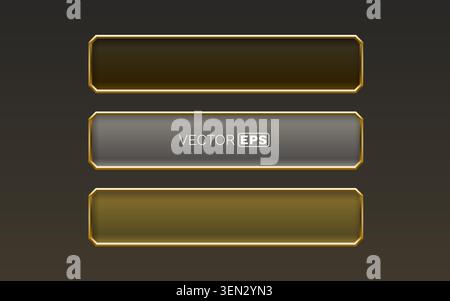 Elegant metallic buttons with golden frames. Modern web element set. Perfect for UI, app, or web design. Vector illustration Stock Vector