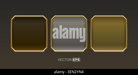 Elegant gold-bordered frames set on a dark background. These luxurious vector placeholders are perfect for your design. Vector illustration. Stock Vector