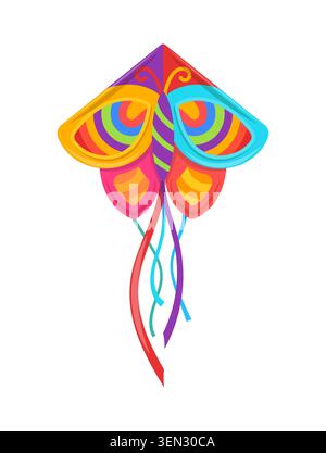 Festive butterfly paper kite with rainbow wings Stock Vector