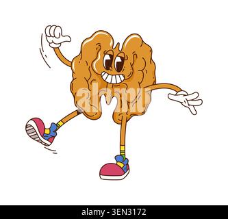 Cartoon groovy funky walnut nut seed character Stock Vector