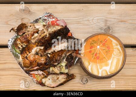 bbq chicken and pineapple drink Stock Photo