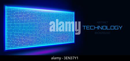 Blue LED screen with glowing pixels creates an abstract digital background perfect for modern tech presentations and futuristic display designs with Stock Vector