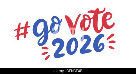 Go Vote 2026 lettering with check mark election Stock Vector