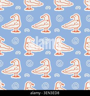Blue retro vector seamless pattern with seagulls Stock Vector