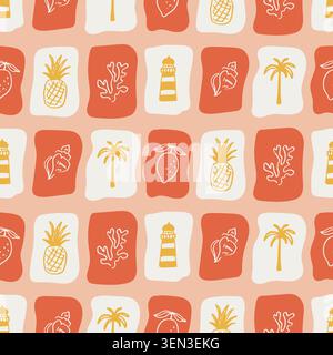 Coastal vector seamless pattern with square tiles Stock Vector