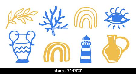 Mediterranean Greek summer vector element set Stock Vector