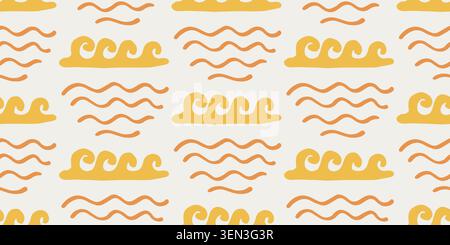 Coastal beach vector seamless pattern ocean waves Stock Vector