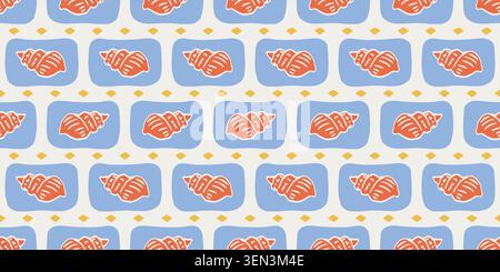 Coastal summer vector seamless pattern with shells Stock Vector