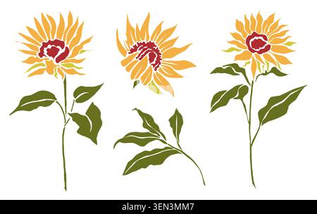 Set of stylized sunflowers isolated on white Stock Vector