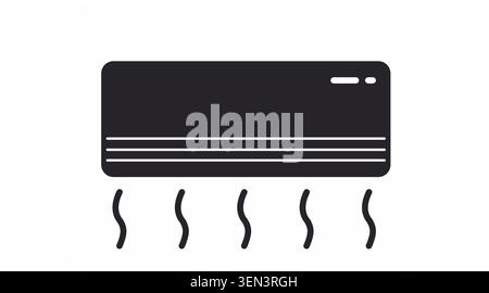 Black air conditioner icon silhouette: wall mounted AC unit symbol, minimalist flat vector illustration for HVAC services and home appliance branding. Stock Vector