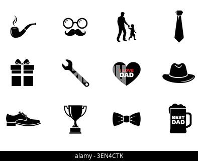 Father's Day Icon Set with Gifts Tie Hat Trophy and Love Stock Vector