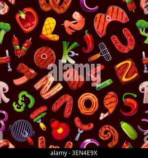 Barbecue font, BBQ letters seamless pattern Stock Vector