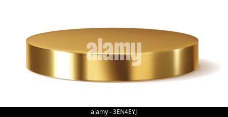 3D golden podium stage, brass metal stand pedestal Stock Vector