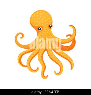 Yellow octopus underwater animal cartoon character Stock Vector