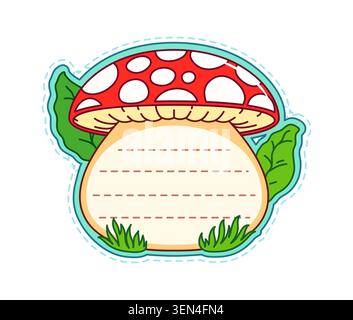 Cartoon amanita mushroom kids memo note frame Stock Vector