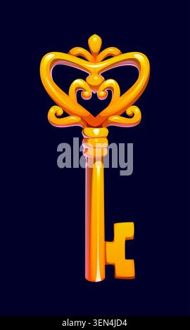 Cartoon Halloween fantasy golden key with heart Stock Vector