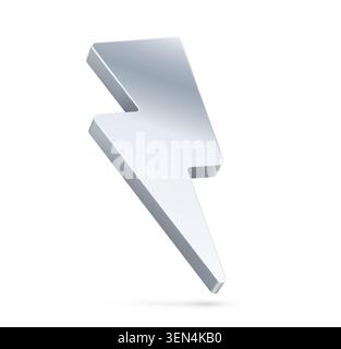 Lightning, 3D silver thunder bolt of energy power Stock Vector