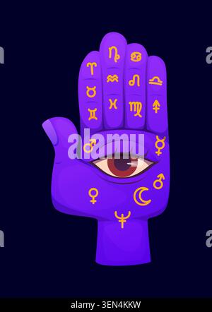 Cartoon Halloween mystic hand with all seeing eye Stock Vector