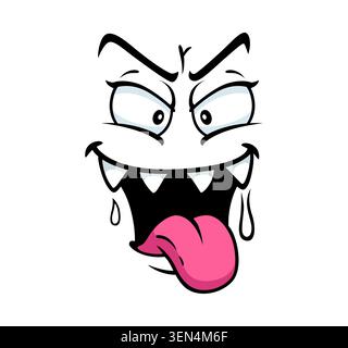Evil smile emoji, hungry monster, saliva on teeth Stock Vector
